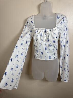 NWT Wild Fable Womens Crop Top Corset Babydoll Flare Sleeve Milkmaid M Coquette